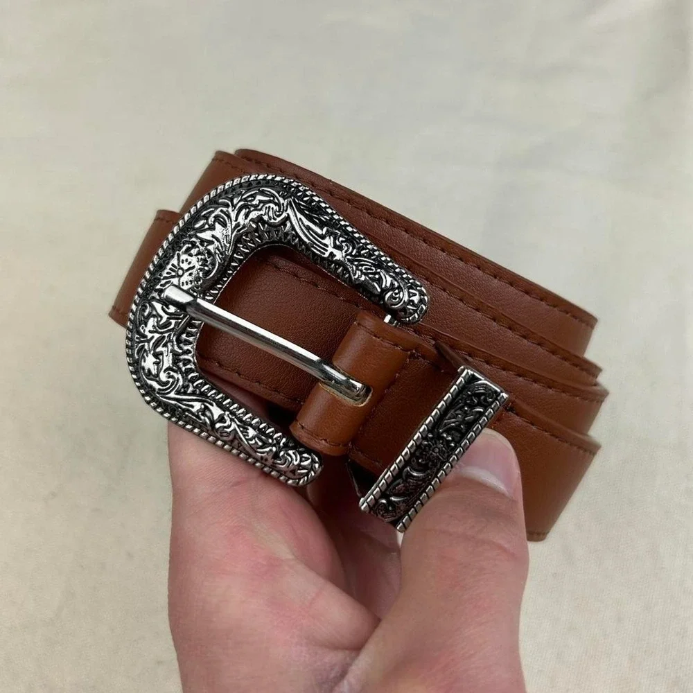 Vintage style brown american western floral rustic boho belt